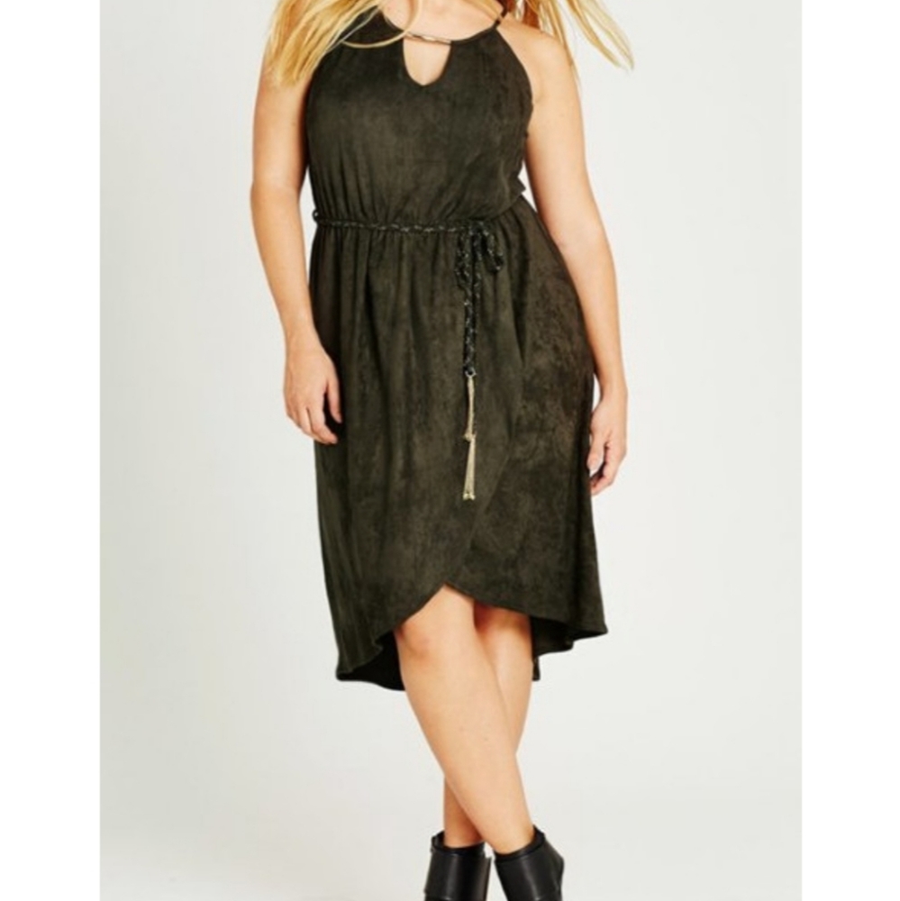 Thyme Suede Faux Wrap Dress